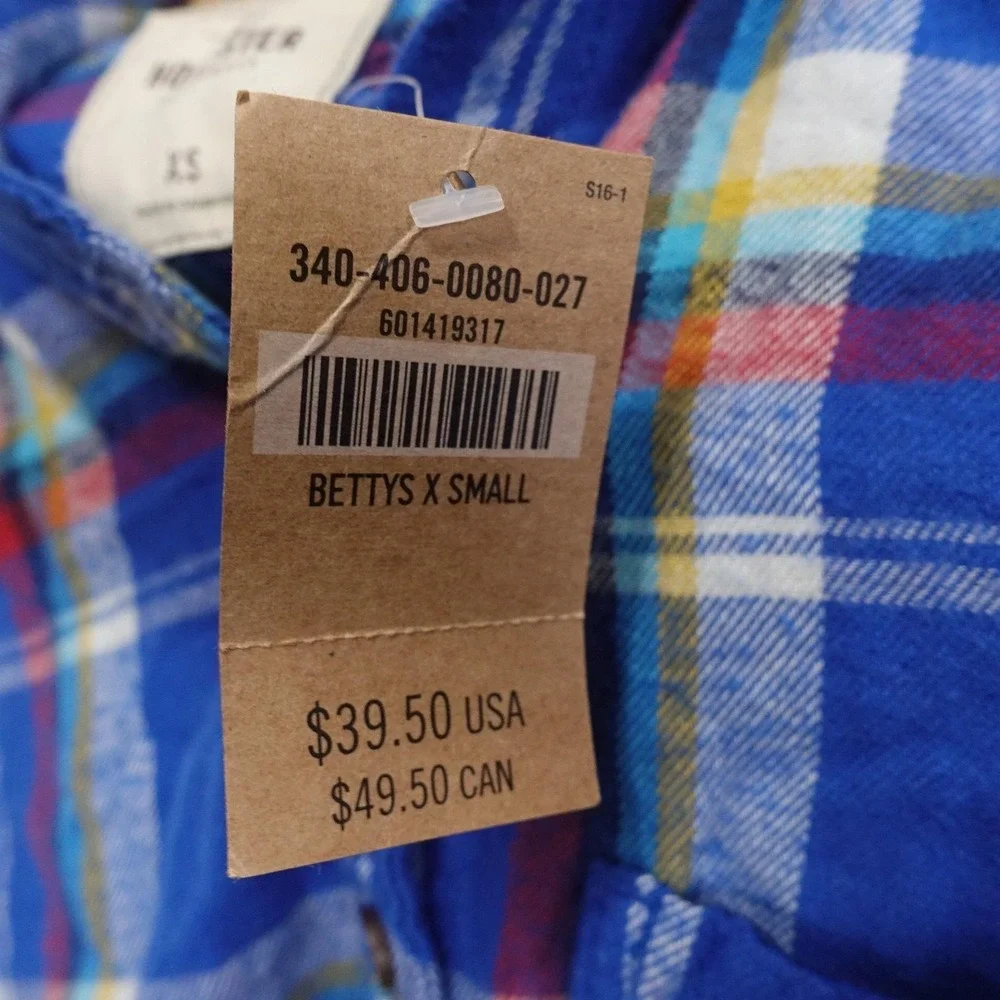 New! Hollister Button-Up Womens XS Blue‎ Plaid Flannel Long Sleeve Shirt Top